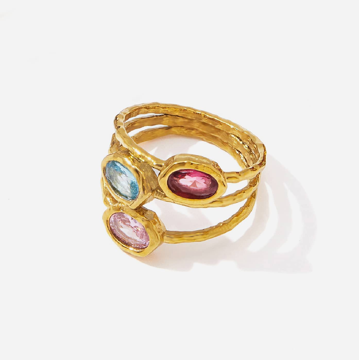 Triple Band Coloured Zircon Ring 18k Gold Plated - Image 2
