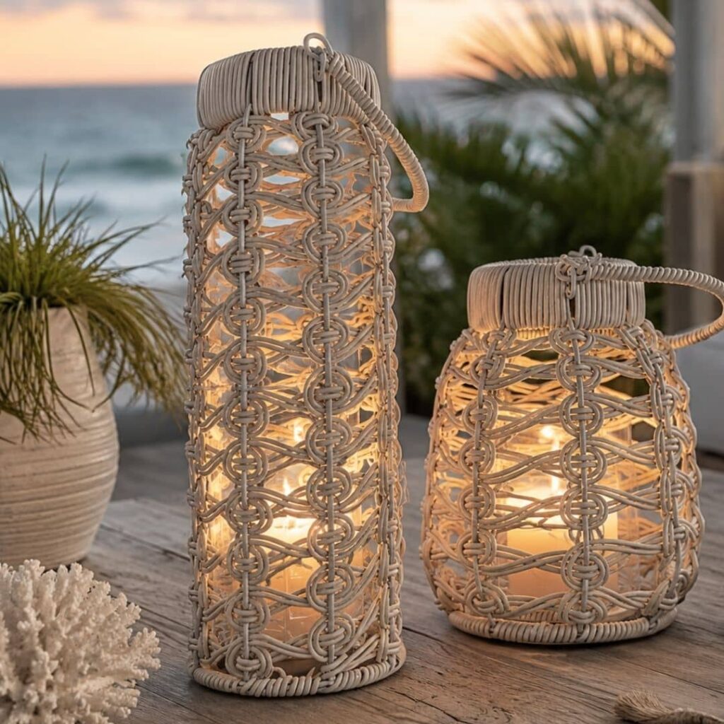 White Lantern Rattan Look