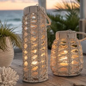 White Lantern Rattan Look