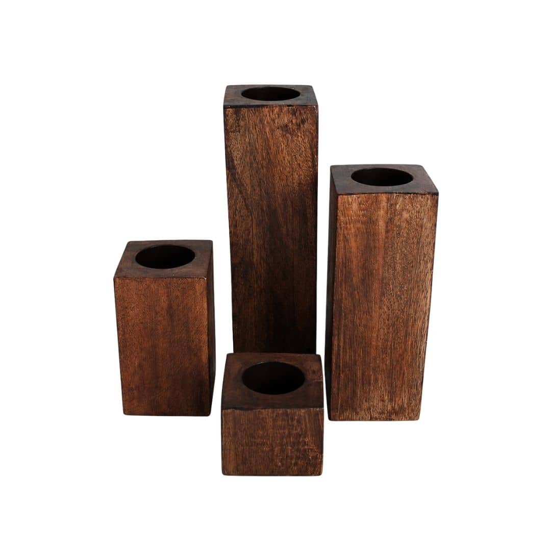 Wood Block Tealight Candle Holders Set of 4 - Image 2