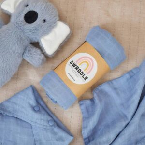 blue baby swaddle made from bamboo and cotton