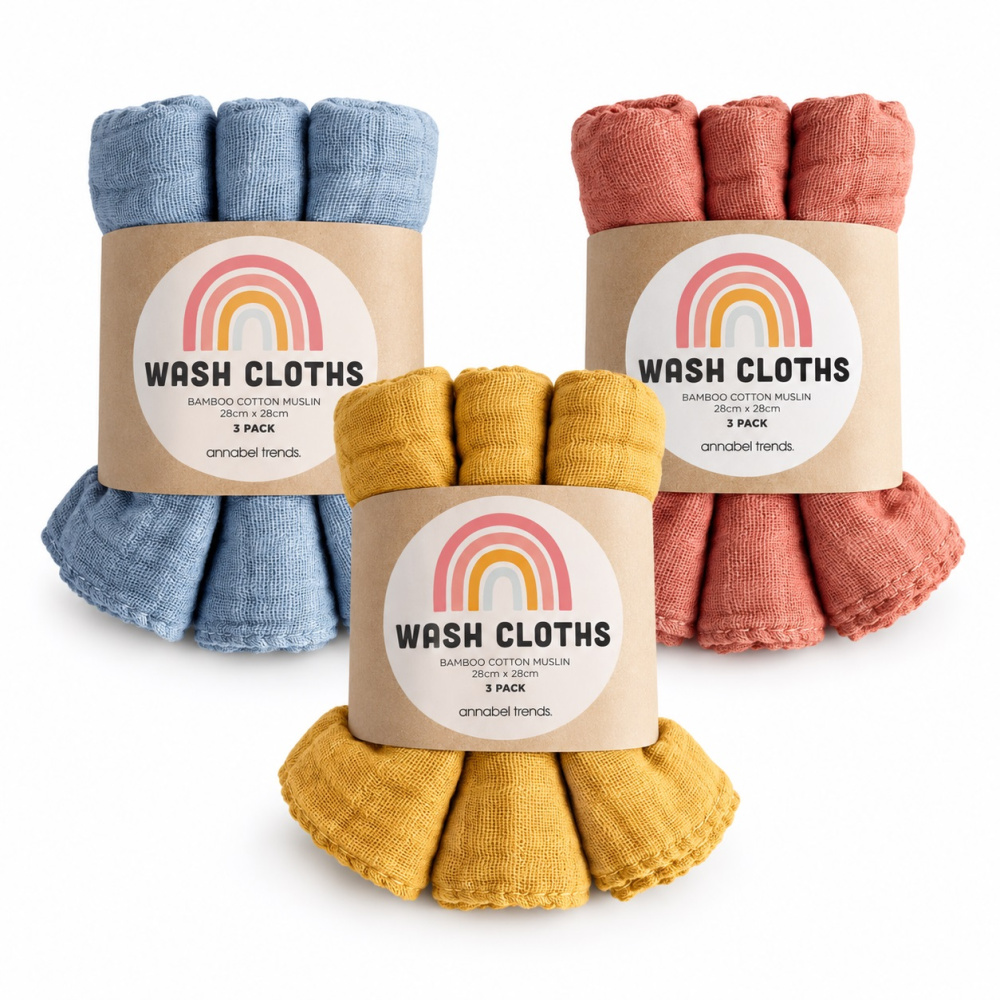 3 pack muslin wash cloths